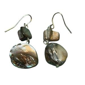 Natural MOP Abalone Shell Purple Grey Bead Dangle Hook Pierced Earrings 1.75”